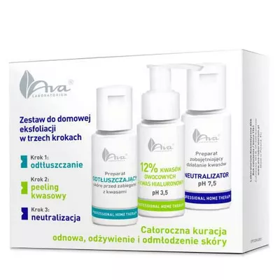 AVA PHT Zestaw do Domowej Eksfoliacji z 12% Kwasy Owocowe 3x50ml