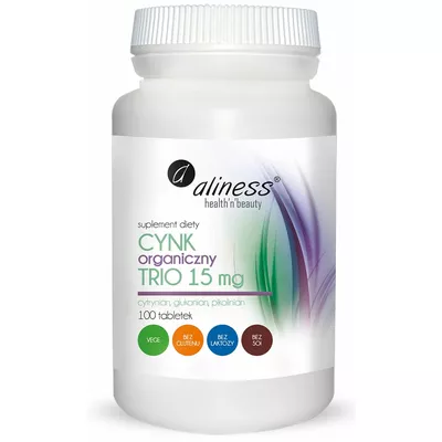 Aliness Cynk Organiczny Trio 15mg Suplement Diety 100 Kapsułek