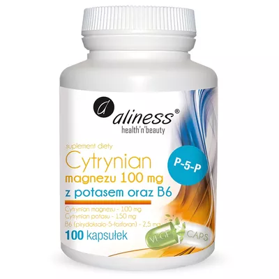 Aliness Cytrynian Magnezu 100mg z Potasem oraz B6 Suplement Diety 100 Kapsułek