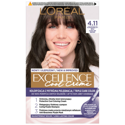 Loreal Excellence Cool Creme Krem Koloryzujący 4.11 Ultrapopielaty Brąz