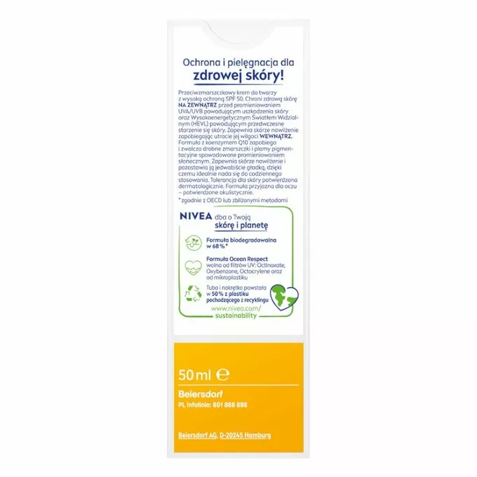NIVEA Sun Anti-Age Q10 Przeciwzmarszczkowy Krem do Twarzy z Wysoką Ochroną SPF50 50ml