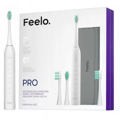 Feelo PRO White Premium Set Szczoteczka Soniczna z Etui i 4 Końcówkami