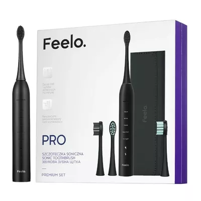 Feelo PRO Black Premium Set Szczoteczka Soniczna z Etui i 4 Końcówkami