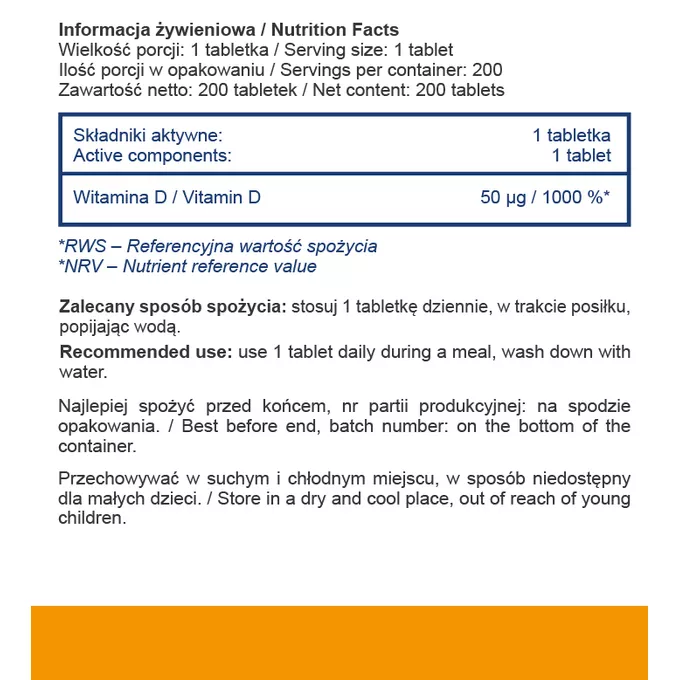 SFD D3 2000IU Suplement 200 Tabletek