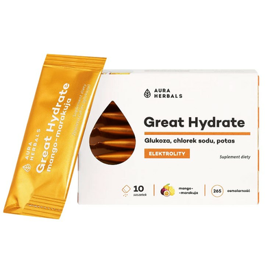 Aura Herbals Great Hydrate Elektrolity Mango - Marakuja Suplement Diety 10 Saszetek