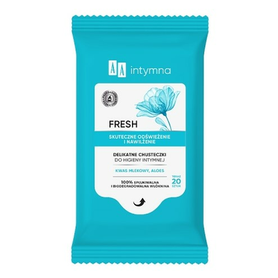 AA Intymna Fresh Delikatne Chusteczki do Higieny Intymnej 20 Sztuk