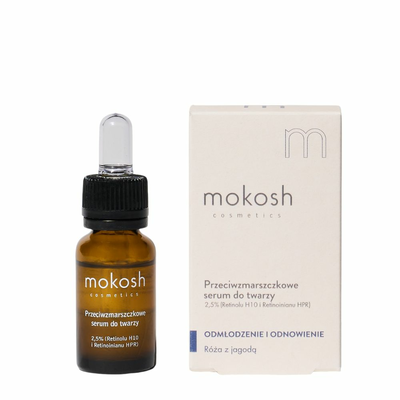 Mokosh Przeciwzmarszczkowe Serum do Twarzy 2,5% (Retinolu H10 i Retinoinianu HPR) Róża z Jagodą 10ml