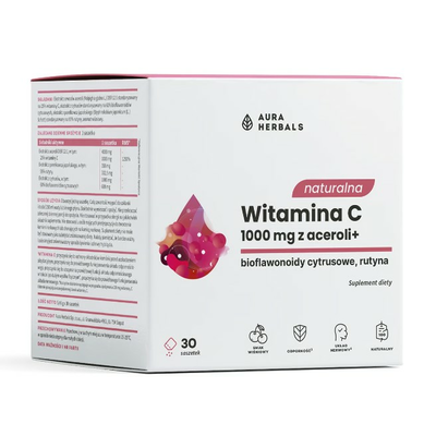 Aura Herbals Naturalna Witamina C 1000mg z Aceroli+ Suplement Diety 30 Saszetek