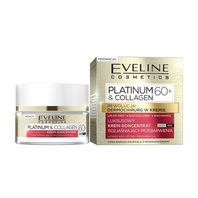 Eveline Platinum &amp; Collagen Luksusowy Krem-Koncentrat Rozjaśniający Przebarwienia 60+ 50ml