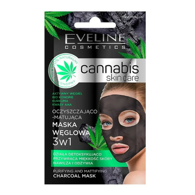 Eveline Cannabis Skin Care Oczyszczająco-Matująca Maska Węglowa 3w1