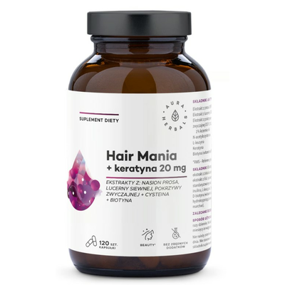 Aura Herbals Hair Mania + Keratyna 20mg Suplement Diety 120 Kapsułek