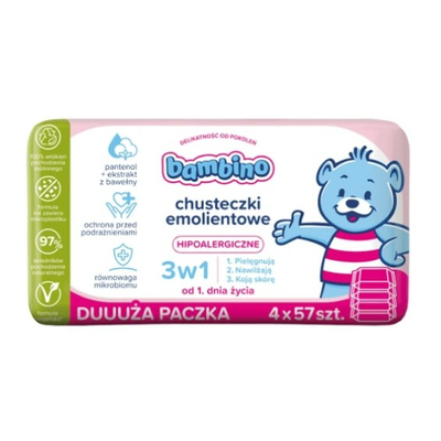 Bambino Chusteczki Emolientowe 3w1 4x57 Sztuk