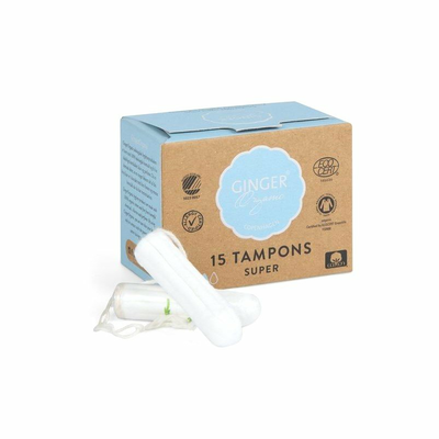 Ginger Organic Tampony bez Aplikatora Super 15 Sztuk
