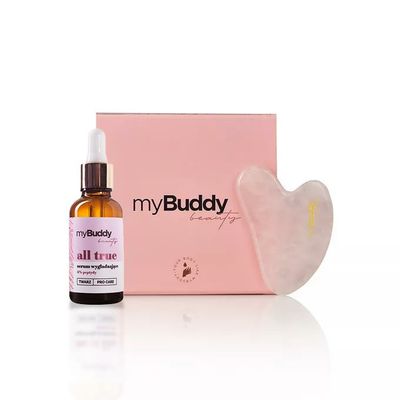 [Zestaw] myBuddy all true Serum Wygładzające 4% peptydy + myBuddy Kamień Gua Sha do Masażu Twarzy Różowy Kwarc