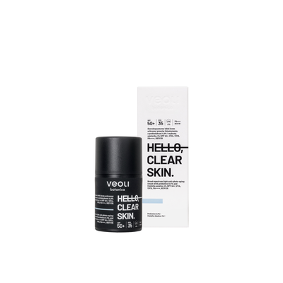 Veoli Botanica Hello Clear Skin Szerokopasmowy Lekki Krem Ochronny SPF50+ z Prebiotykami i Wąkrotą Azjatycką 50ml