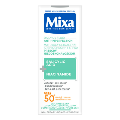 Mixa Matujący Ultralekki Krem Ochronny SPF50+ Przeciw Niedoskonałościom 40ml