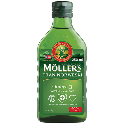 Moller's Tran Norweski Naturalny Omega-3 Witaminy A+D+E Suplement Diety 250ml
