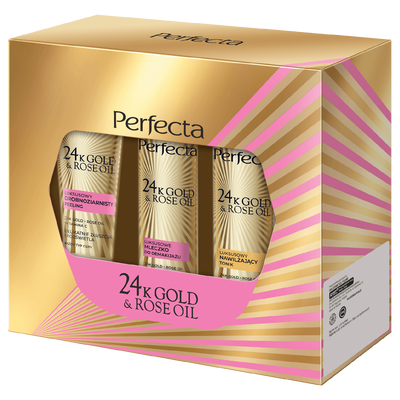 Perfecta 24K Gold &amp; Rose Oil Zestaw Peeling + Mleczko + Tonik