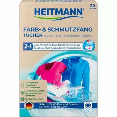 Heitmann Chusteczki Wyłapujące Kolor i Brud 20 Sztuk