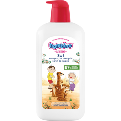 Bambino Dzieciaki Szampon Żel do Mycia i Płyn do Kąpieli 3w1 Surykatki 1000ml