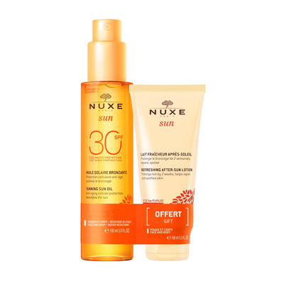 NUXE Sun Zestaw Olejek do Opalania Twarzy i Ciała z Filtrem SPF30 + Balsam po Opalaniu 
