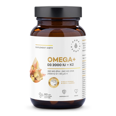 Aura Herbals Omega+ D3 2000 IU + K2 Suplement Diety 60 Kapsułek Softgel