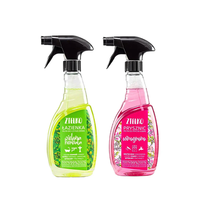 Zestaw ZIELKO Płyn do Mycia Kabin Prysznicowych Winogrono 500ml + ZIELKO Płyn do Czyszczenia Łazienki Zielona Herbata 500ml