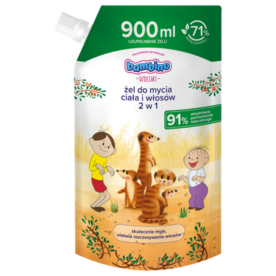 Bambino Dzieciaki Żel do Mycia Ciała i Włosów 2w1 Refill 900ml