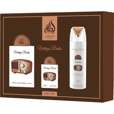 LATTAFA Pride Vintage Radio Zestaw Unisex Woda Perfumowana 100ml+20ml + Dezodorant + Atomizer
