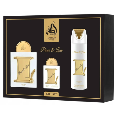 LATTAFA Pride Peace &amp; Love Zestaw Unisex Woda Perfumowana 100ml+20ml + Dezodorant + Atomizer