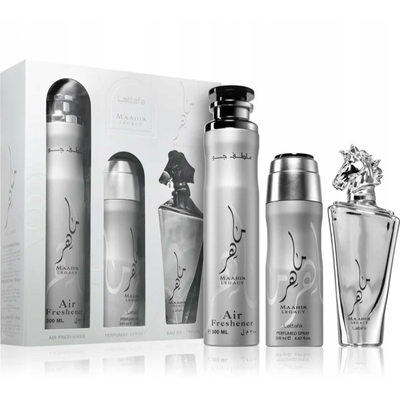 LATTAFA Maahir Legacy Zestaw dla Mężczyzn Woda Perfumowana + Dezodorant + Odświeżacz Powietrza