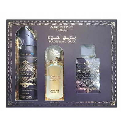 LATTAFA Amethyst Bade'e Al Oud Zestaw Unisex Woda Perfumowana + Dezodorant + Mgiełka do Włosów