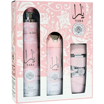 LATTAFA Yara Zestaw dla Kobiet Woda Perfumowana + Dezodorant + Odświeżacz Powietrza