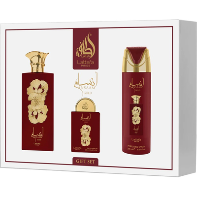 LATTAFA Pride Ansaam Gold Zestaw dla Kobiet Woda Perfumowana 100ml+20ml + Dezodorant + Atomizer