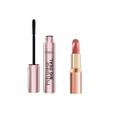 Loreal Zestaw Tusz do Rzęs Paradise Big Deal Black + Color Riche Insolent Pomadka do Ust 173 Impertine