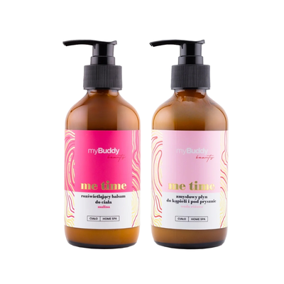 [Zestaw] myBuddy me time Zmysłowy Płyn do Kąpieli i pod Prysznic Woda Różana 250ml + myBuddy me time Rozświetlający Balsam do Ciała Malina 250ml