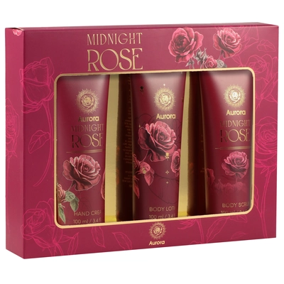 Aurora Zestaw Kosmetyków do Pielęgnacji Ciała Midnight Rose Krem do Rąk + Balsam do Ciała + Peeling
