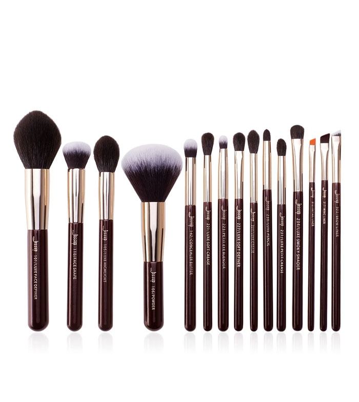 Zinfandel Mix Hair Brush Set,. - zestaw pędzli do makijażu twarzy i oczu brązowy ze złotem