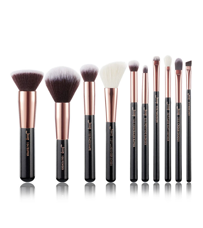 Black/Rose Gold Mix Hair Brush Set,. - zestaw pędzli do makijażu twarzy i oczu czarnych z różowym złotem
