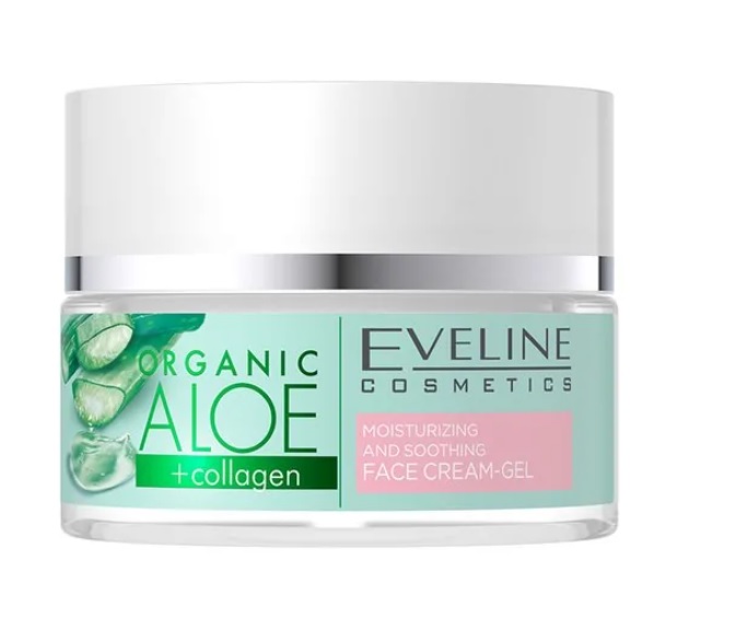 Eveline Organic Aloe + Collagen Nawilżająco-Łagodzący Krem-Żel do Twarzy