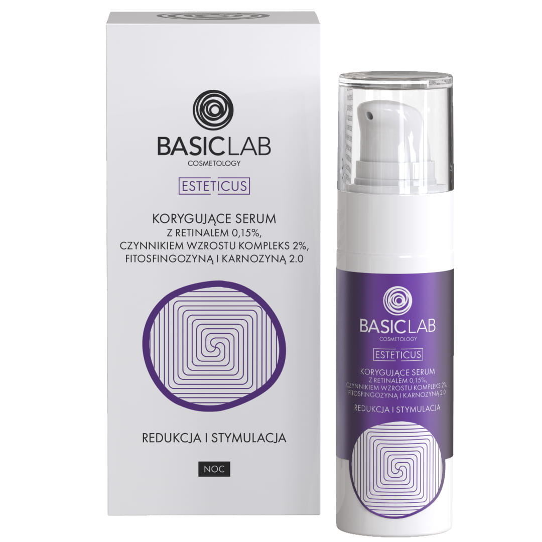 Esteticus korygujące serum z retinalem 0.15% czynnikiem wzrostu kompleks 2% fitosfingozyną i karnozyną 2.0 Redukcja i Stymulacja