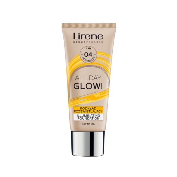 ALL DAY GLOW! rozświetlający podkład we fluidzie dla długotrwałego efektu odcień 04 Tanned