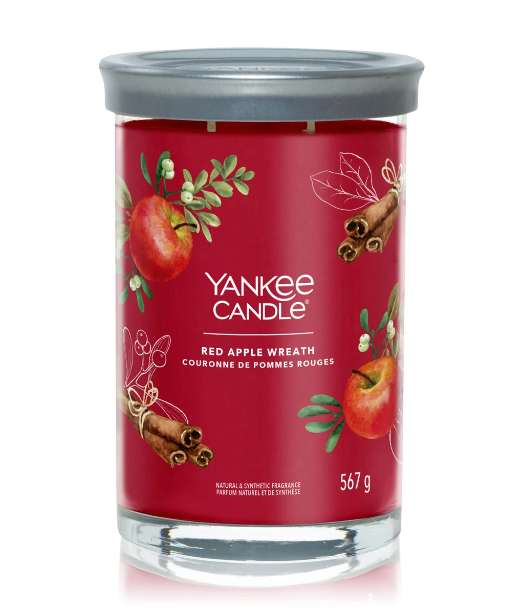 Tumbler Świeca w Dużym Słoiku z Dwoma Knotami Red Apple Wreath