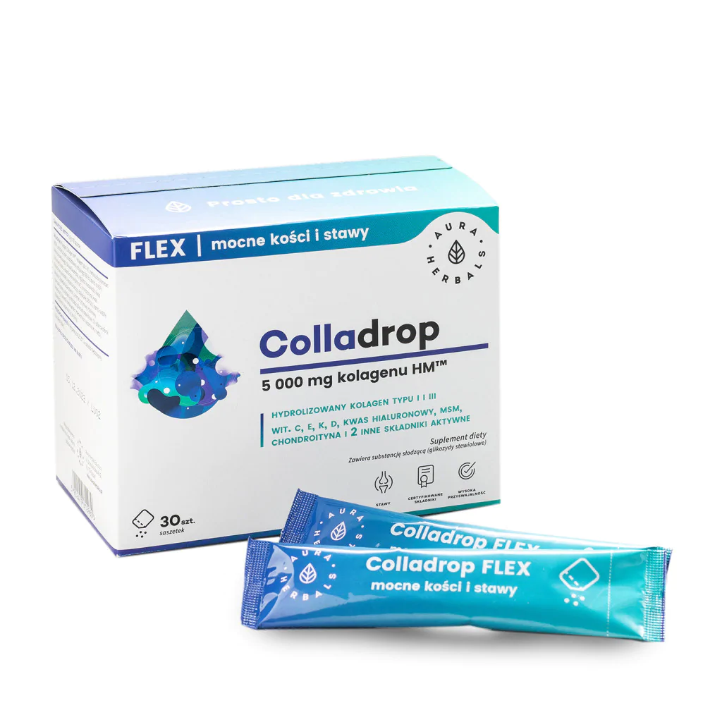Aura Herbals Colladrop Flex - Kolagen Morski 5000 mg na Stawy i Skórę - 30 saszetek