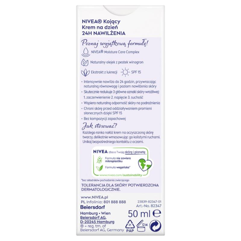 Дневной крем для лица Nivea 24H SPF 15, успокаивающий, увлажняющий, для чувствительной кожи, 50 мл — фото 2