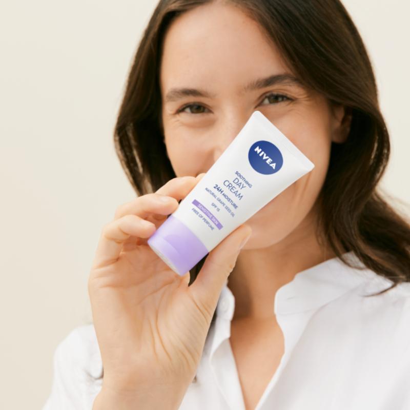 Дневной крем для лица Nivea 24H SPF 15, успокаивающий, увлажняющий, для чувствительной кожи, 50 мл — фото 3