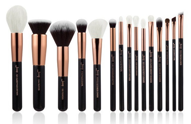 Black/Rose Gold Mix Hair Brush Set,. - zestaw pędzli do makijażu twarzy i oczu czarny z różowym złotem