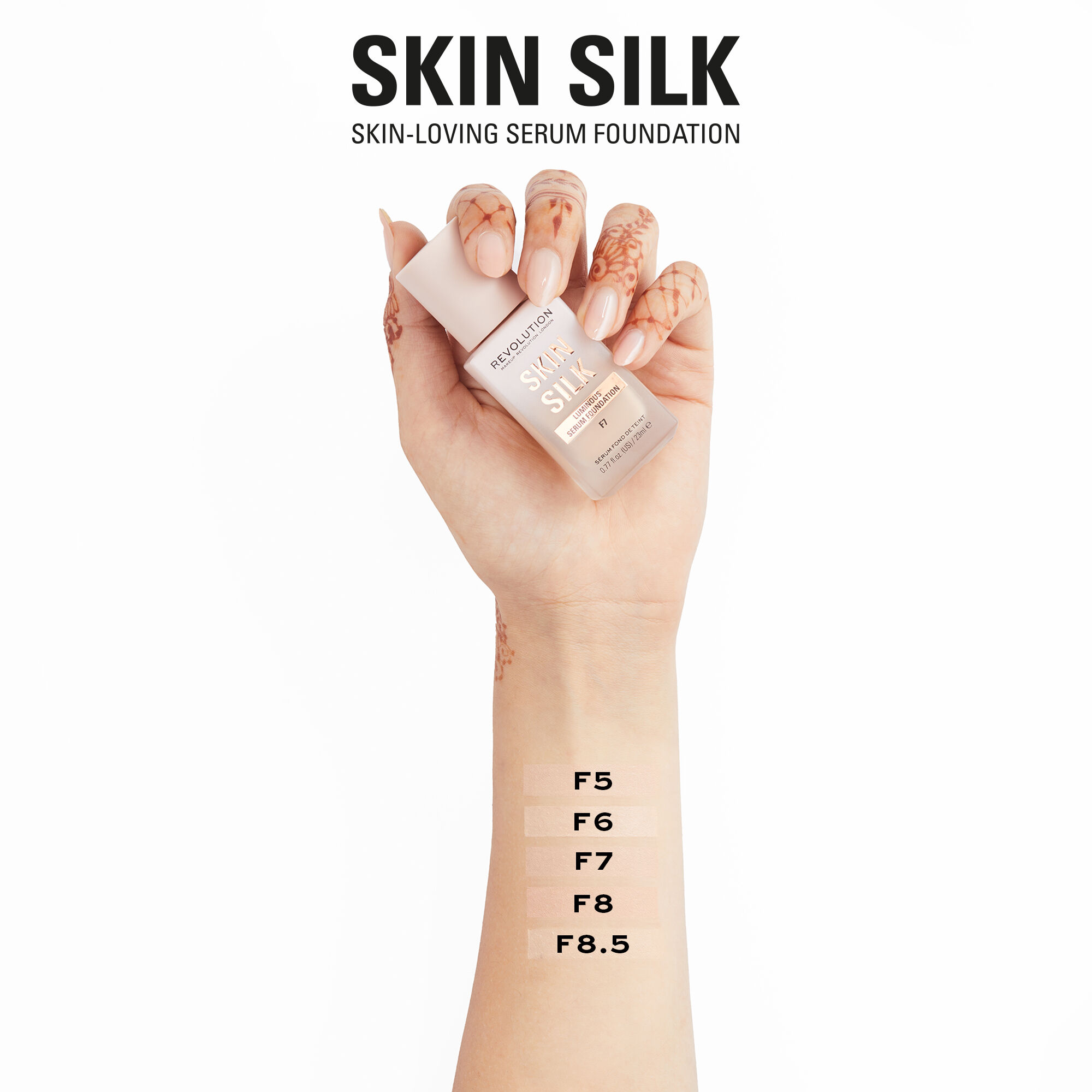 Тональная основа-сыворотка Makeup Revolution Skin Silk Luminous Serum Foundation F5, сияющая, 23 мл — фото 3