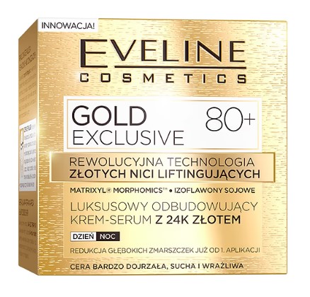 Eveline Gold Exclusive Odbudowujący Krem-Serum z 24K Złotem 80+
