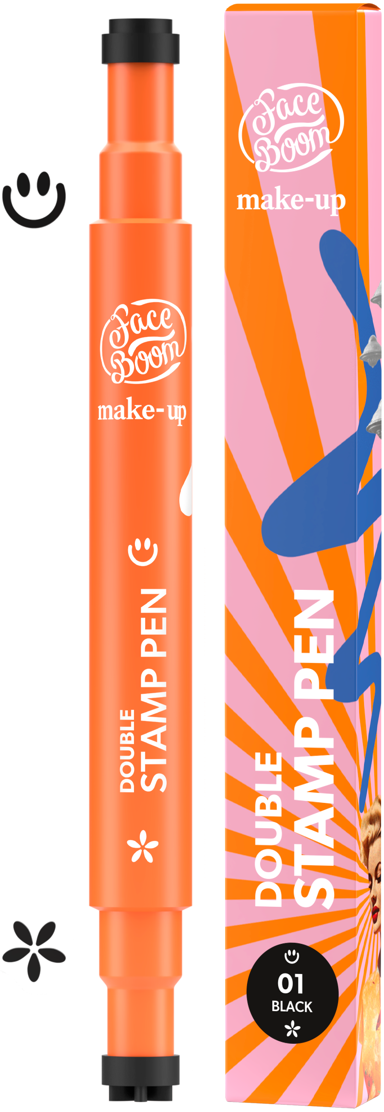 Double stamp pen, 01 Smile&flower black